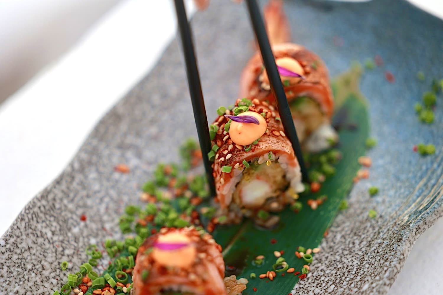 Signature Sushi at Saint Sky Bar — the sunset sky bar above the caldera in Oia, Santorini